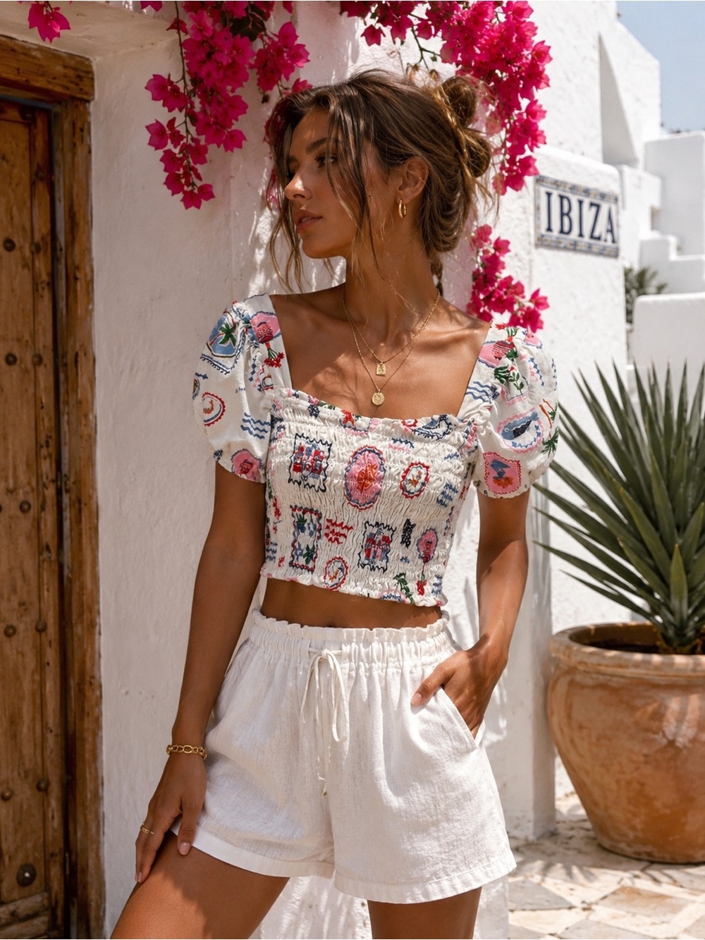 Monteau Multicolor Patterned Crop Top